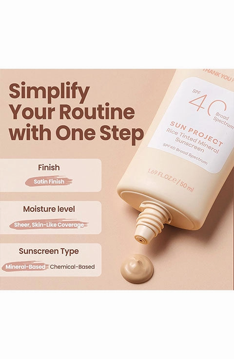 [THANK YOU FARMER] Sun Project Rice Tinted Mineral Sunscreen SPF40 (50Ml/1.69fl.oz)