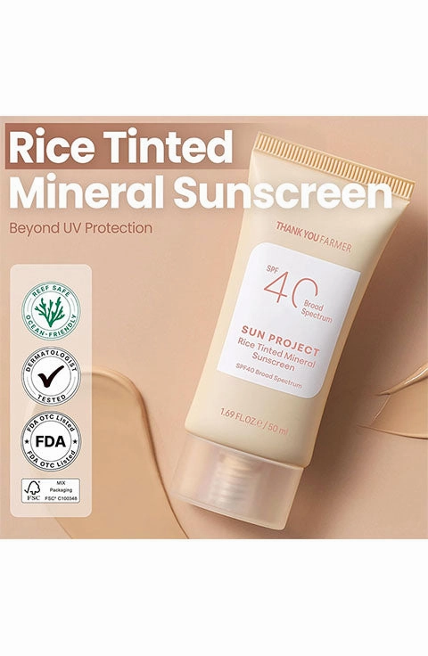 [THANK YOU FARMER] Sun Project Rice Tinted Mineral Sunscreen SPF40 (50Ml/1.69fl.oz)