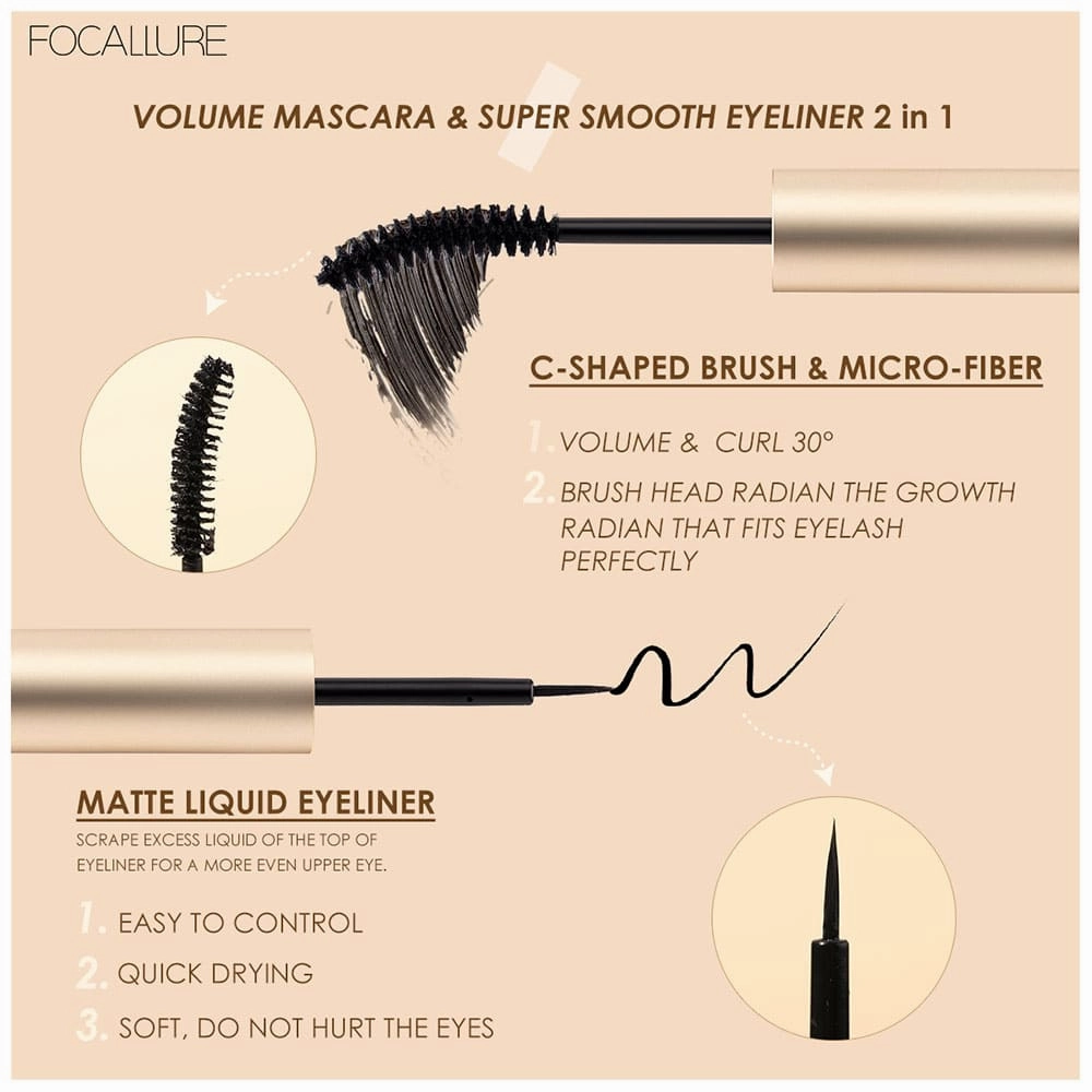 Focallure Stay Waterproof Mascara & Eyeliner 2-in-1 01