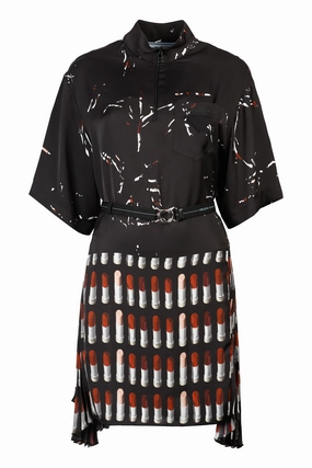 Prada Lipsticks Printed Short Sleeved Dress