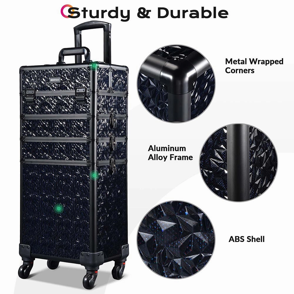 TheLAShop 4 in 1 Rolling Makeup Case on Wheels(4) Cosmetic Case Black