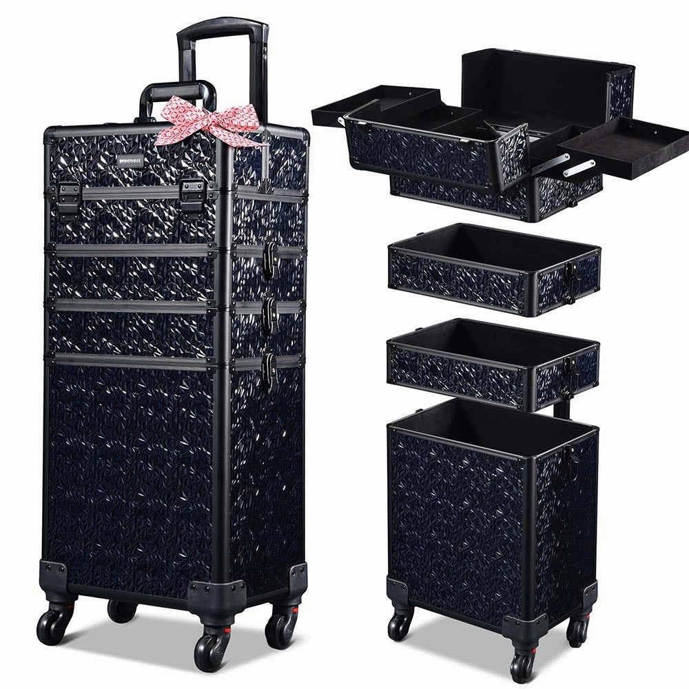 TheLAShop 4 in 1 Rolling Makeup Case on Wheels(4) Cosmetic Case Black