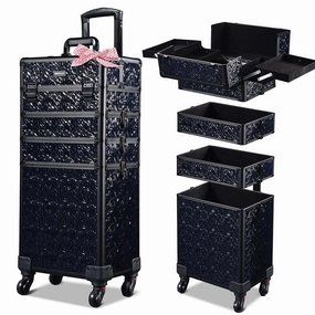 TheLAShop 4 in 1 Rolling Makeup Case on Wheels(4) Cosmetic Case Black