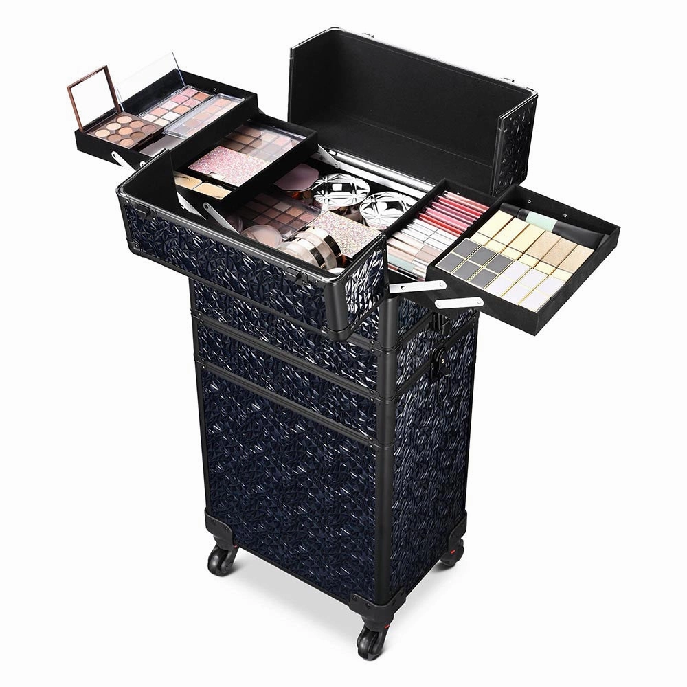 TheLAShop 4 in 1 Rolling Makeup Case on Wheels(4) Cosmetic Case Black