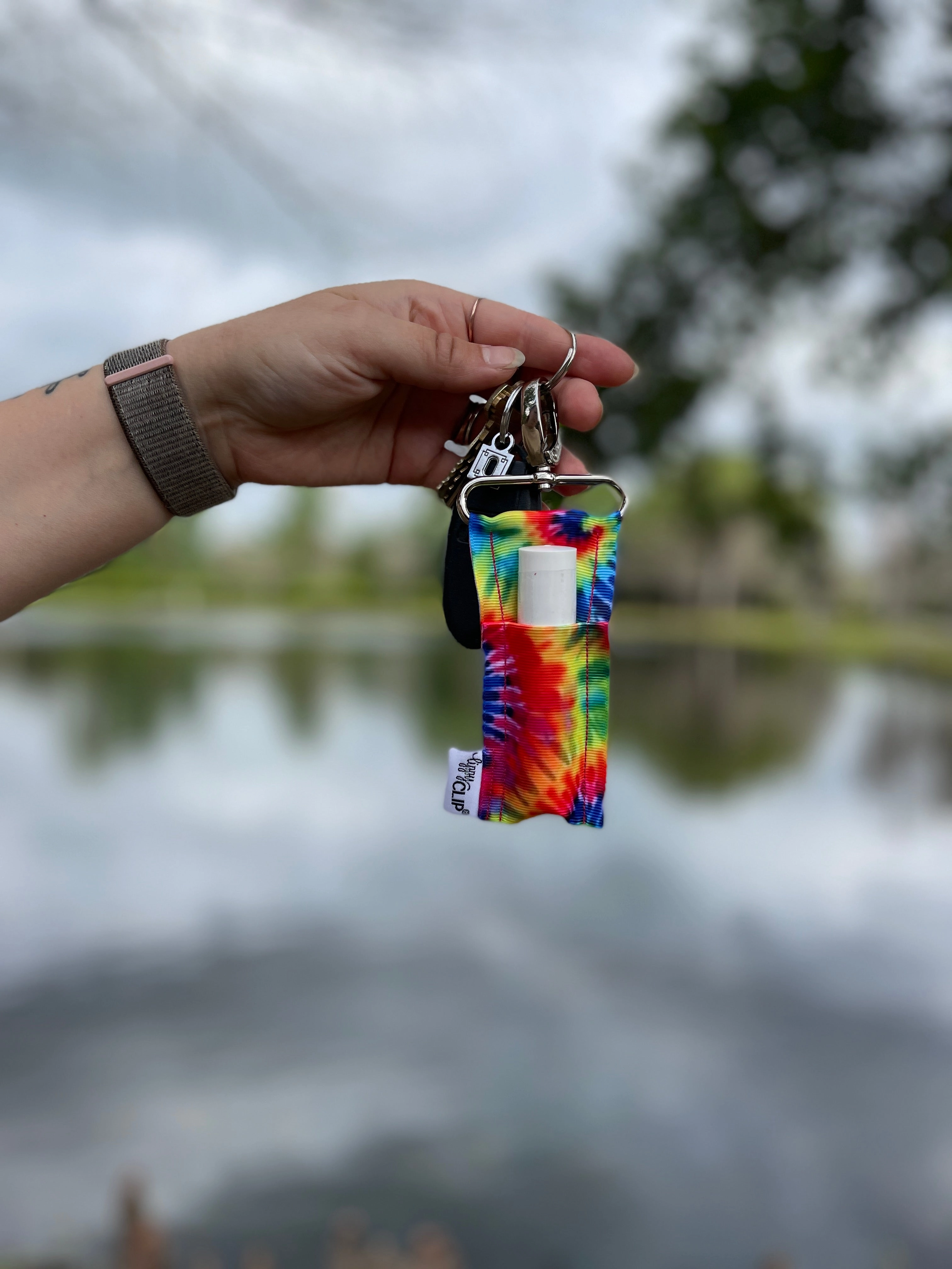 Tie Dye LippyClipKISS for larger lip balms, essential oil rollers, and more